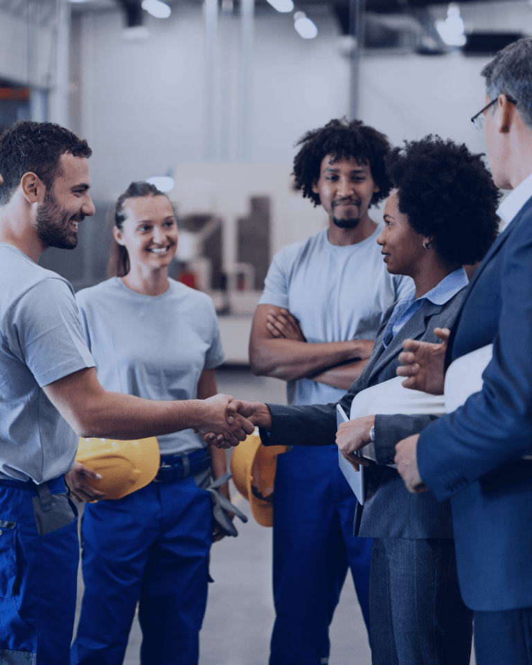Recruiting agency and Employees shaking hand