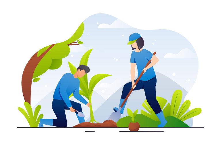 Man and woman working in spring season